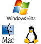 Windows, Mac and Linux logos